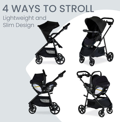 Britax Brook+ Modular Baby Stroller, Ultra-Lightweight Infant and Toddler Stroller with SafeWash Insert and 4 Ways to Stroll, Graphite Onyx