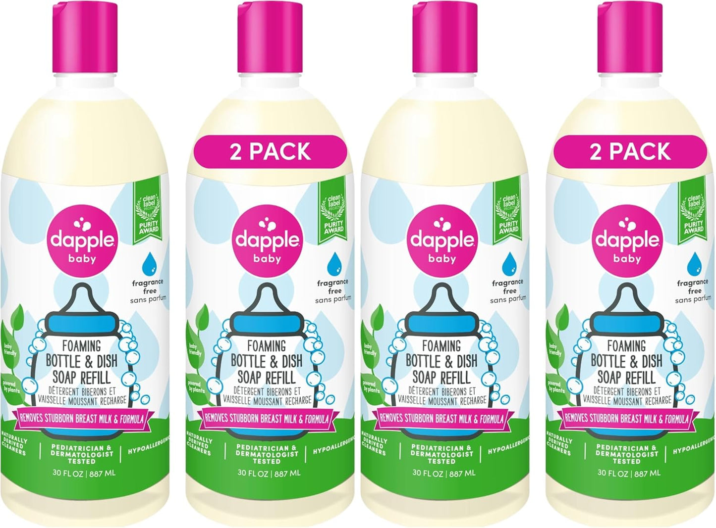 Dapple Baby Bottle & Dish Foaming Power Spray, Hypoallergenic Dish Soap for Baby Bottles, Powered by Plants, Fragrance Free, 16.9 Fl Oz (Pack of 2)