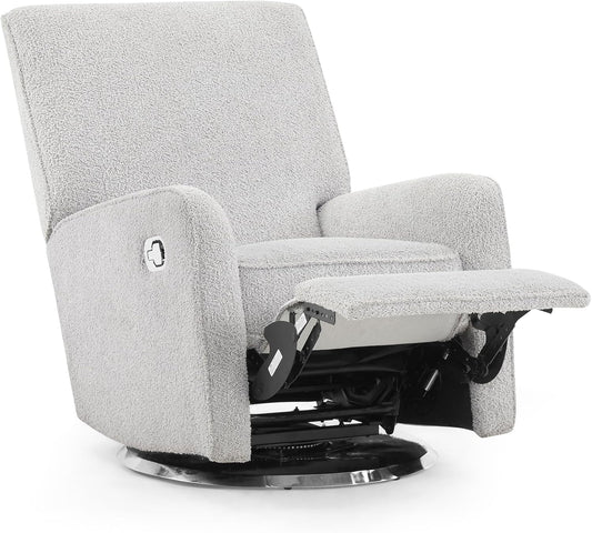Delta Children Nest Nursery Swivel Recliner - Fabric is GREENGUARD Gold Certified and Oeko-TEX Standard 100 - Upholstered in a Unique Chenille Yarn for Blanket Like Softness, Oyster