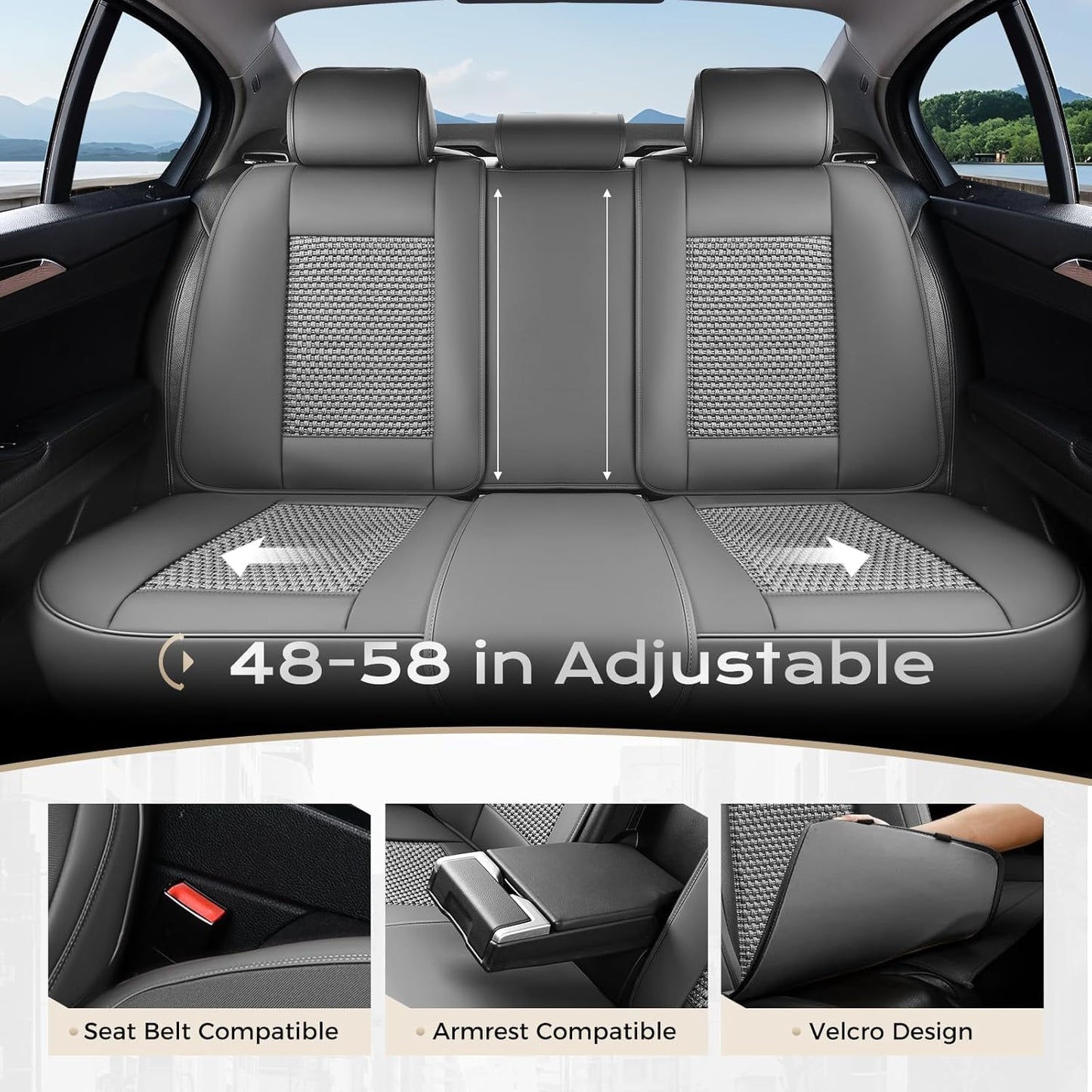 Coverado Leather Seat Covers for Car, Waterproof Car Seat Covers Full Set, 2 in 1 Conversions Car Seat Cover Protector Car Accessories Universal Fit for Most Cars SUVs and Trucks Beige