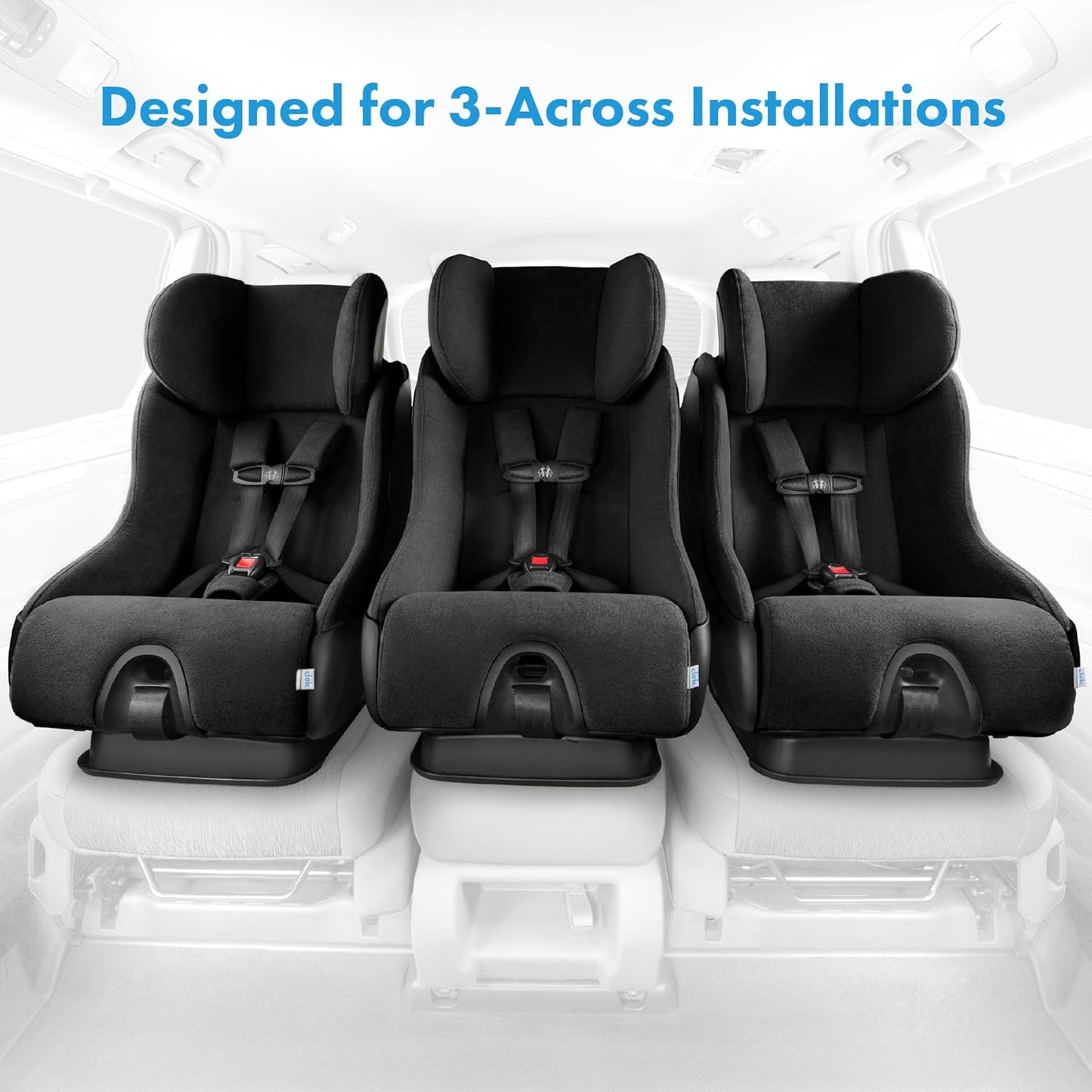 Clek Fllo Convertible Car Seat - Compact Design for 3-Across Seating, Extended Rear-Facing with Anti-Rebound Bar and Flame Retardant-Free (Railroad Ziip)