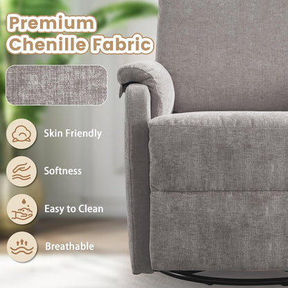Korser Recliner Chair, Swivel Rocking Recliner Chair for Adults, Glider Rocking Chair, Small Nursery Chair Recliner for Living Room, Reclining Chair with Modern-Designed Armrests, Chenille, Beige