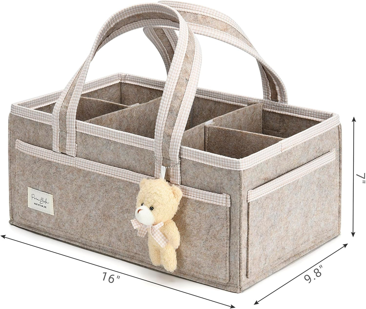 PeraBella Baby Diaper Caddy Organizer, Baby Basket Shower Gift Caddy, Portable Felt Changing Table Basket, Nursery Storage Bin, Newborn Boy and Girl Essentials for Registry, Car Diaper Organizer