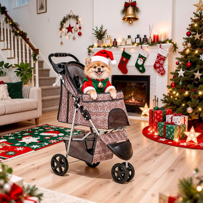 MoNiBloom Foldable Pet Stroller with Weather Cover, 3 Wheels Pet Strolling Cart for Small/Medium Dogs and Cats with Storage Basket and Cup Holder, Breathable and Visible Mesh for All-Season, Black