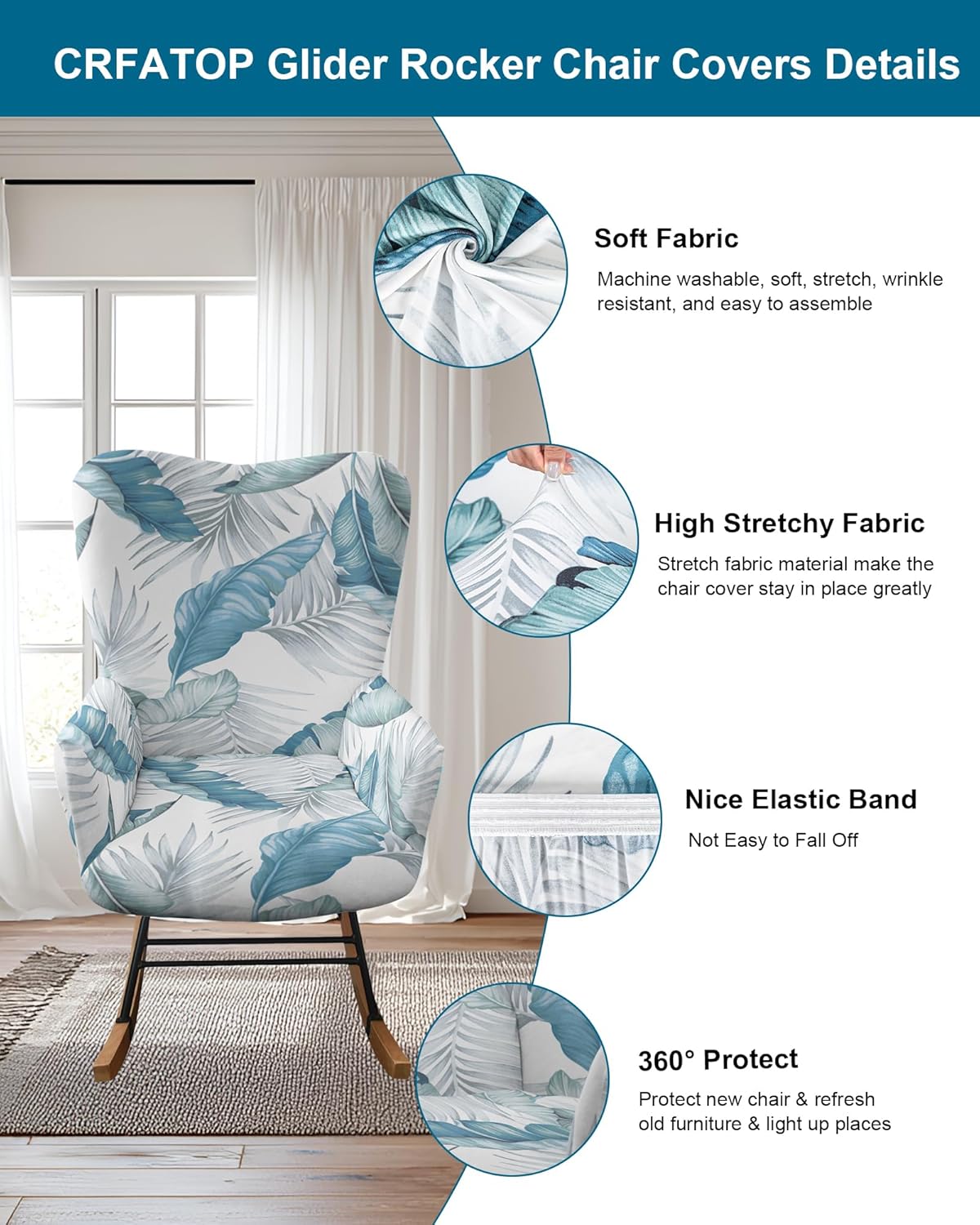 CRFATOP Jacquard 1 PC Nursery Rocking Chair Recliner Covers Upholstered Glider Rocker Banquet Armchair Slipcover Stretch Accent Chairs Furniture Protector for Living Room Bedroom Offices,Green