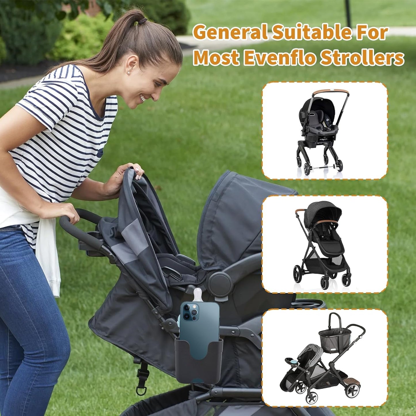 Cup Holder for Stroller Compatible with Evenflo with Phone Holder,Wagon Accessories Compatible with Evenflo,Black