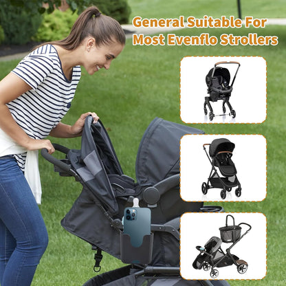 Cup Holder for Stroller Compatible with Evenflo with Phone Holder,Wagon Accessories Compatible with Evenflo,Black