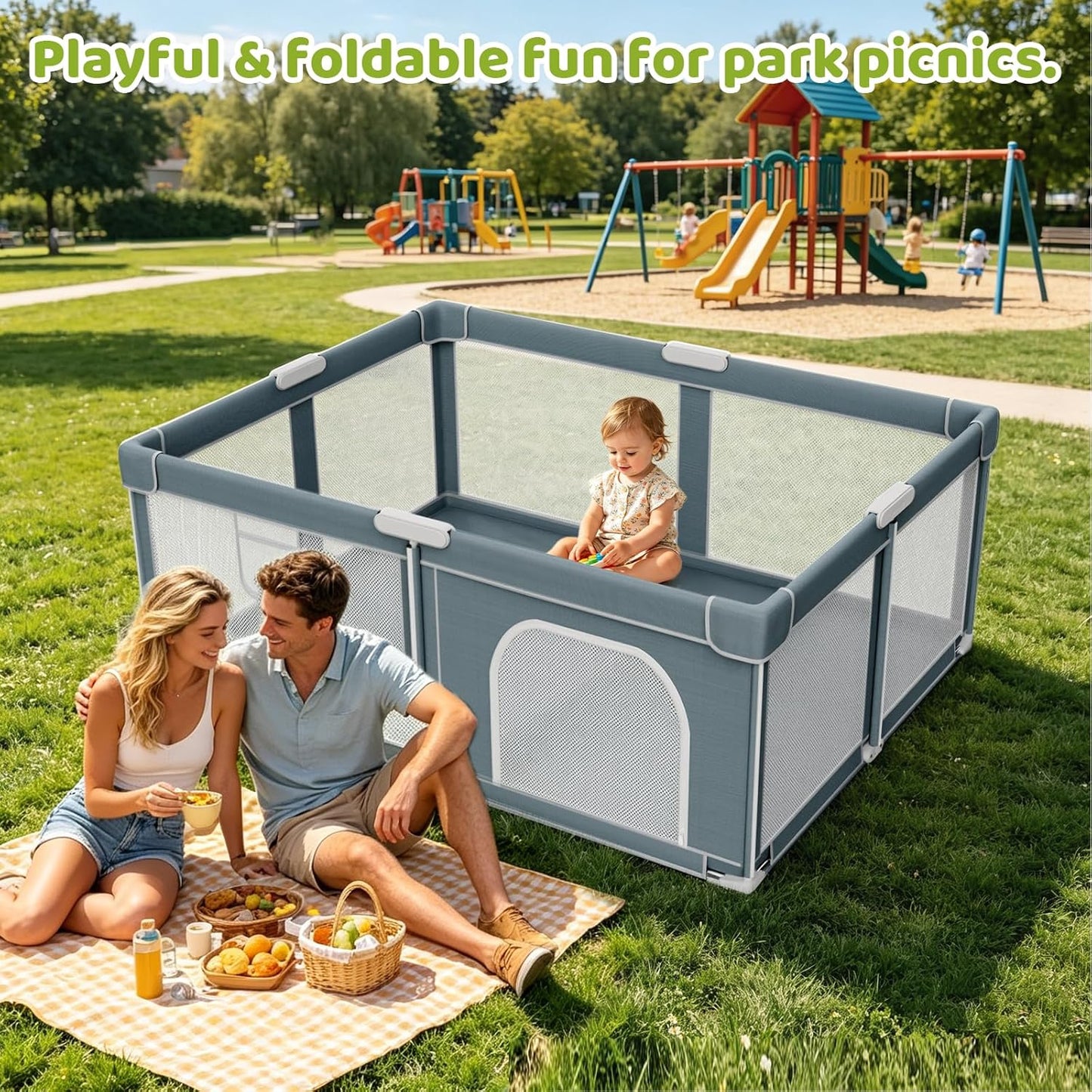 Foldable Baby Playpen - 71"×59" Collapsible Play Pen for Babies and Toddlers - Indoor Outdoor Foldable Play Yard with 4 Handles - Folding Baby Playpen with Bag Portable Travel Play Yard