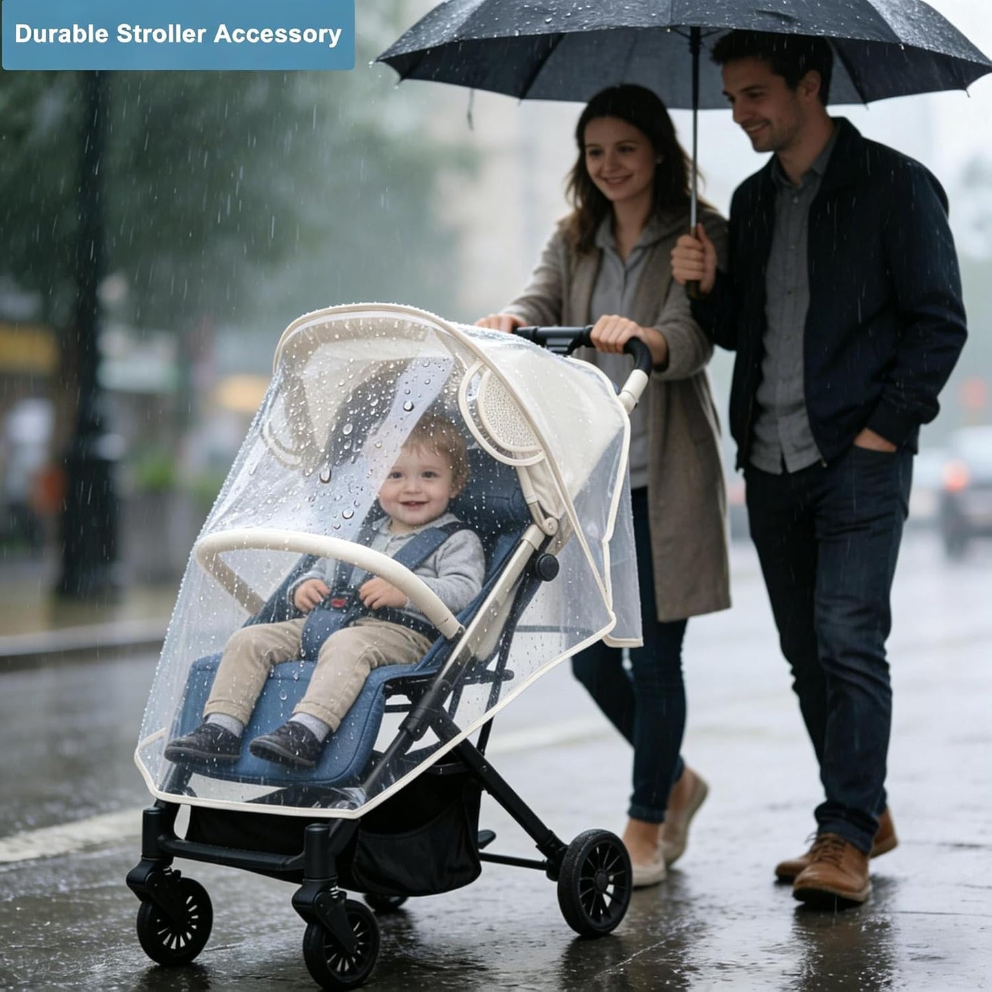 Clear Stroller Rain Cover, Universal Stroller Accessories, Waterproof Travel Weather Shield Breathable Baby Stroller Cover, Safety EVA Protect from Wind, Dust, Snow