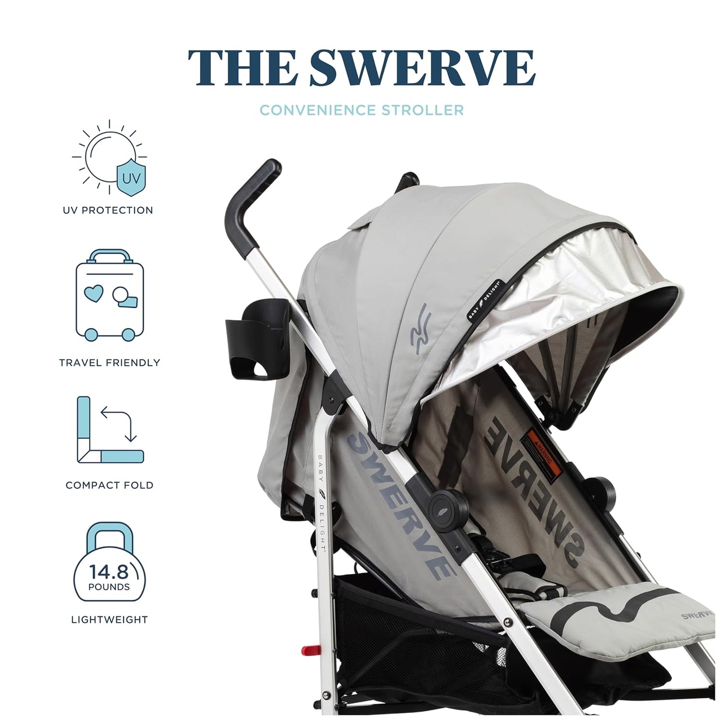 Baby Delight | Swerve Stroller | Lightweight | for Travel & Everyday | Multi-Position Recline | Compact Fold | Extra Storage | Tan