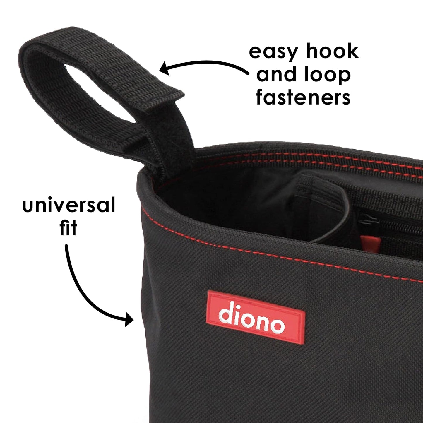 Diono Buggy Buddy Universal Stroller Organizer with Cup Holders, Secure Attachment, Zippered Pockets, Safe & Secure, Gray