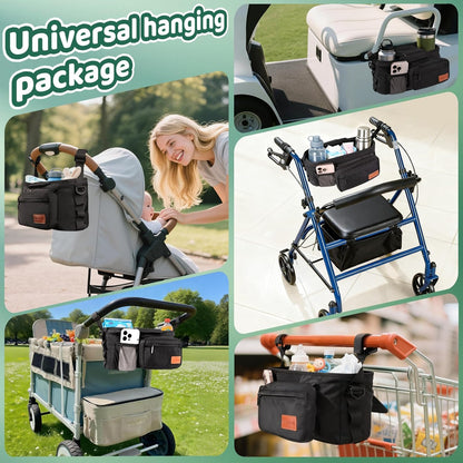 Guiseapue Universal Stroller Organizer with Cup Holder: Stroller Caddy Accessories with Detachable Phone Bag Fit for Uppababy, Non-Slip Straps, Walker Accessories, First Mothers Day Gifts for New Mom