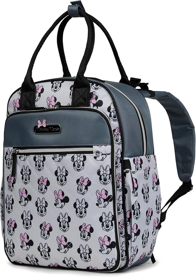 Disney Diaper Bag Backpack with Changing Pad Minnie Mouse – 16” Nylon Baby Bag for Parents, Insulated Bottle Holders, Multiple Storage Pockets