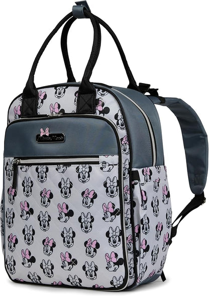Disney Diaper Bag Backpack with Changing Pad Minnie Mouse – 16” Nylon Baby Bag for Parents, Insulated Bottle Holders, Multiple Storage Pockets