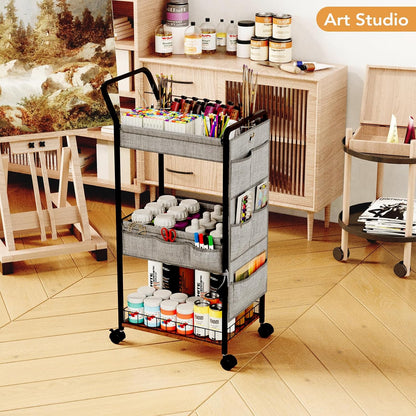 BBLIKE 3-Tier Diaper Caddy Organizer - Rolling Utility Baby Cart with Drawer and Side Pockets for Nursery and Baby Essentials, Multi-Function Cart for Bedroom and Bathroom, White