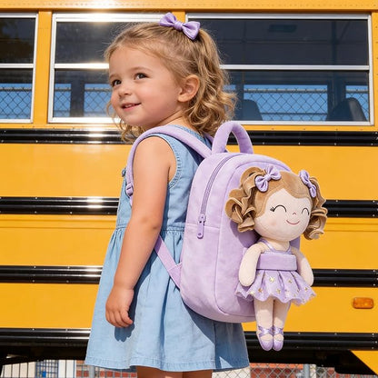 Gloveleya Toddler Backpack Baby Ballerina Girl Gifts Plush Curly Hair Ballet Backpack - White Purple 9 inches