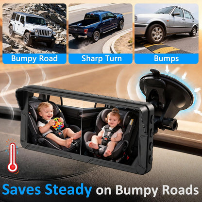 Dual Baby Car Camera for 2 Kids – 6.9” Split Screen Ultrawide HD Display with 2 Cameras, IR Night Vision, Easy Installation, Dual Car Camera Baby Monitor for Infant & Toddler Safety by Fodkh