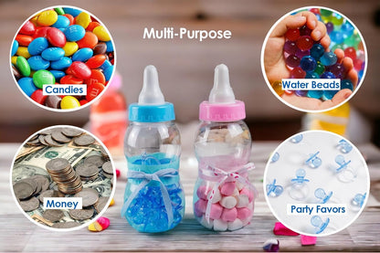 Evershine Plastic Baby Bottle Bank, 13" Blue Fillable Baby Shower Bank, Plastic Jumbo Baby Favor Bottle Centerpiece