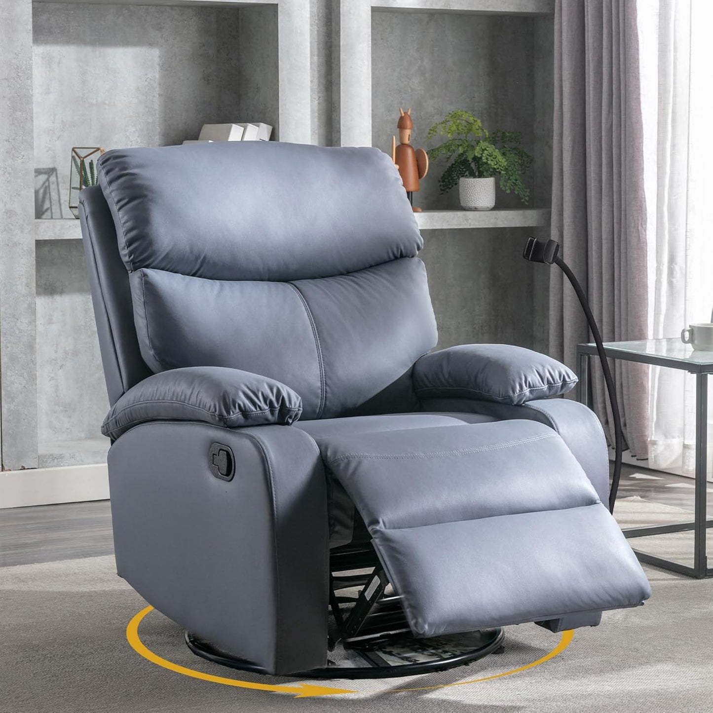 Oversized Swivel Rocking Chair, Manual Large Rocker Recliner Chairs for Adults, Corduroy Nursery Glider Barrel Chair with 2 Pillows, Wide Recliner for Living Room, Bedroom, Nursery, White