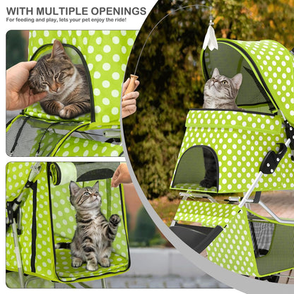 MoNiBloom Foldable Pet Stroller with Weather Cover, 3 Wheels Pet Strolling Cart for Small/Medium Dogs and Cats with Storage Basket and Cup Holder, Breathable and Visible Mesh for All-Season, Black
