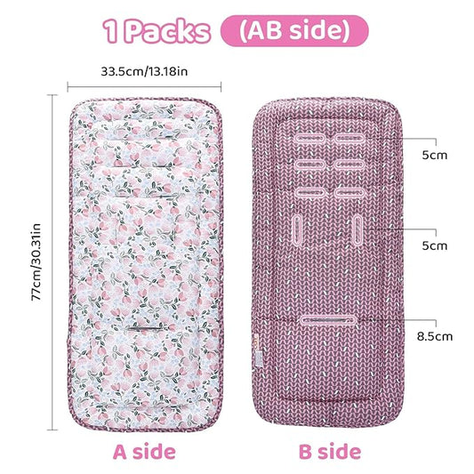 Baby Stroller Cushion,Infant Car Seat Insert-Reversible Universal Breathable and Soft Newborn seat Liner for Stroller,100% Cotton Seat Pad Liner for Newborns-34x78cm,1 Pack(Pink Tulip+Pink Triangle)