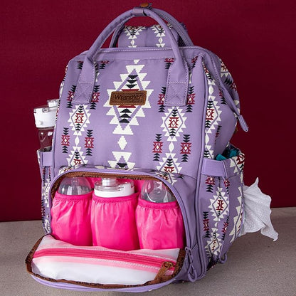 Montana West Wrangler Diaper Bag Backpack Aztec Travel Backpack Purses Western Multi-Function Baby Bags for Mom with Waterproof Insulated Pockets