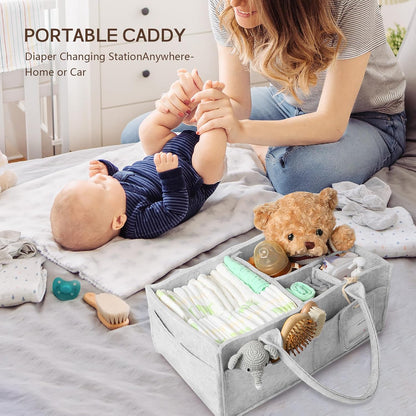 GEMII Diaper Caddy Organizer-Large Baby Caddy Organizer with Handle, Newborn Registry Essentials, Baby Shower Basket Gifts for Boys or Girls (Oatmeal, Large)