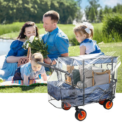 Wagon Rain Cover,Transparent EVA Waterproof Windproof Dustproof Cover for Folding Shopping Cart 35-37 Inch Folding Trolley Cart Accessories,Essential for Baby Stroller Outdoor Camping Picnic & Beach