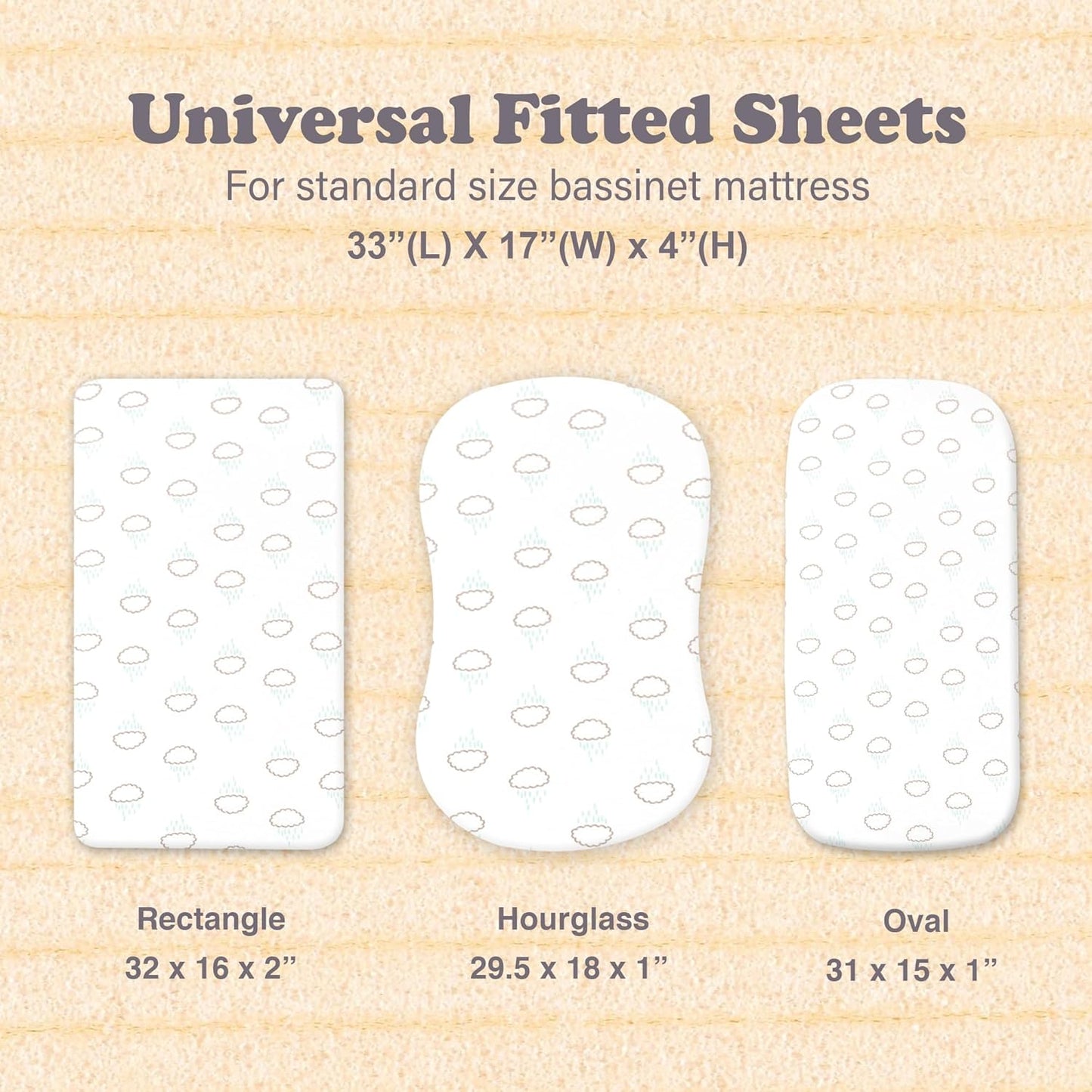 3-Pack Bedside Sleeper Bassinet Sheets | GOTS Certified Organic 100% Muslin Cotton | Ultra Soft & Breathable | 33×20×4” Fitted Sheets | Universal Fit 29–33” x 17–21” Pads