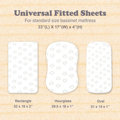 3-Pack Bedside Sleeper Bassinet Sheets | GOTS Certified Organic 100% Muslin Cotton | Ultra Soft & Breathable | 33×20×4” Fitted Sheets | Universal Fit 29–33” x 17–21” Pads