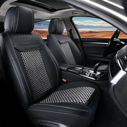 Coverado Leather Seat Covers for Car, Waterproof Car Seat Covers Full Set, 2 in 1 Conversions Car Seat Cover Protector Car Accessories Universal Fit for Most Cars SUVs and Trucks Beige