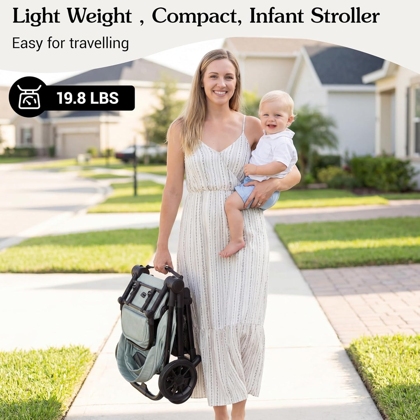 Lightweight High-View Baby Stroller, One-Hand Fold & Compact Storage, Convertible Seat, 5-Point Safety Harness, Foldable Infant Stroller, Grey