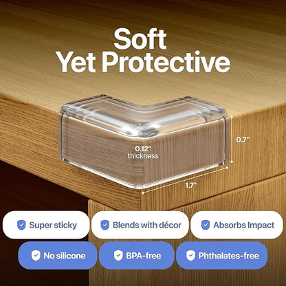 12-Pack Baby Proof Corner Protectors, Clear Furniture Safety Bumpers, Soft Rubber Foam Cushion Guards with Pre-Applied Adhesive, Child Proofing Pads for Tables, Cabinets, Desks, Glass Surfaces