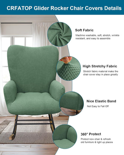CRFATOP Jacquard 1 PC Nursery Rocking Chair Recliner Covers Upholstered Glider Rocker Banquet Armchair Slipcover Stretch Accent Chairs Furniture Protector for Living Room Bedroom Offices,Green