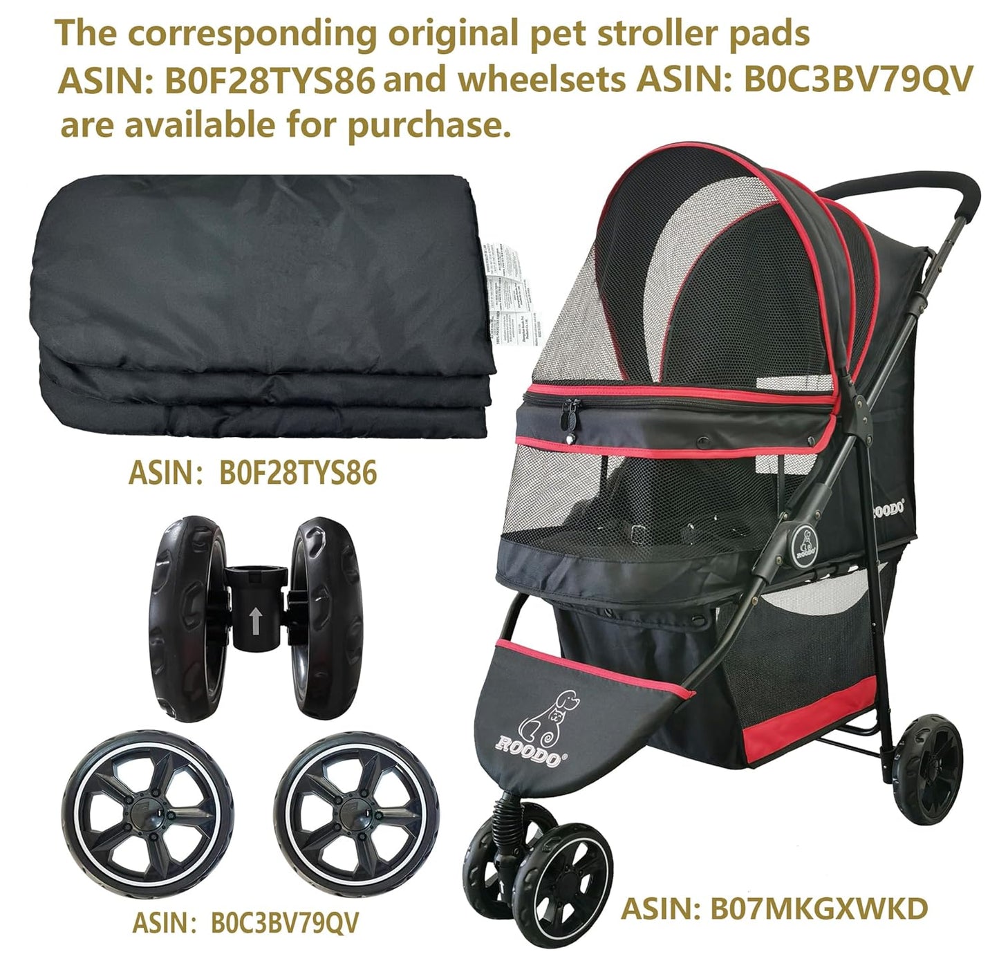 ROODO Escort 3 Wheel Dog Cat Pet Stroller for Small/Medium Dogs Cats Best Lightweight Foldable Portable Compact Jogger All Terrain Travel Pet Gear System Puppy Doggie Bunny Kitty Stroller(Grey)