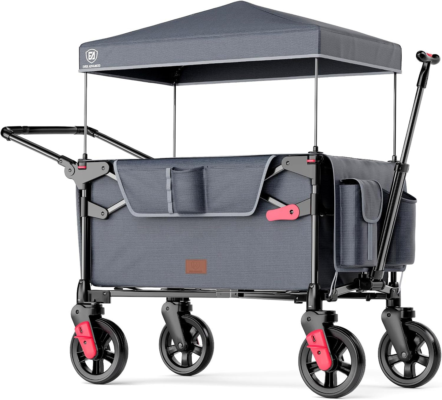 EVER ADVANCED Wagon Stroller for 2 Kids, Compact One-Step Fold Stroller Wagon with Adjustable Push/Pull Handles, Folding Wagon for Travel, Park & Beach, Includes Removable UV Canopy, Blue