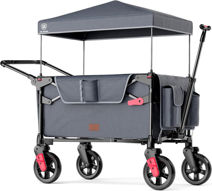 EVER ADVANCED Wagon Stroller for 2 Kids, Compact One-Step Fold Stroller Wagon with Adjustable Push/Pull Handles, Folding Wagon for Travel, Park & Beach, Includes Removable UV Canopy, Blue