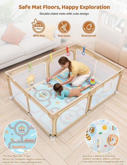 Dripex Baby Playpen, 47"x47" Small Playpen for Babies, Enhanced Safety Baby Play Yard for Indoor & Outdoor, Infant Play Pen with Soft Breathable Visible Mesh, Anti-Fall Design & Easy Setup, Grey