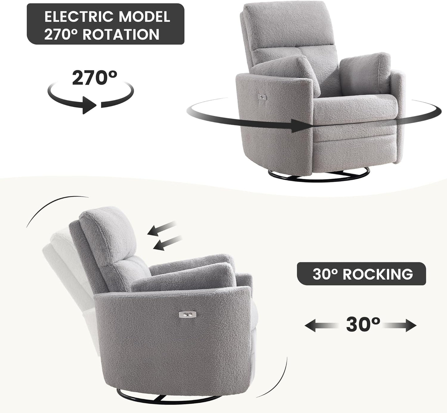 Power Recliner,Nursery Swivel Glider Rocking Chair with USB Port,Upholstered Adult Electric Recliner Rocking Chair with 2 Pillows for Living Room Bedroom (Beige Corduroy, Power-Driven)