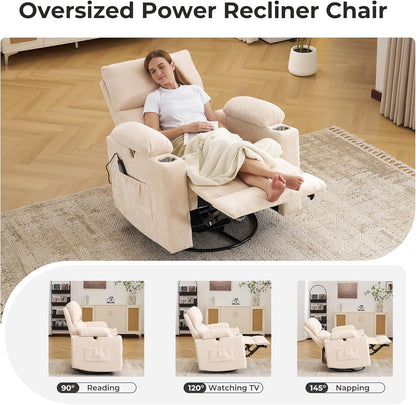 Rocking Chair Nursery with Adjustable Armrests, Electric Glider Recliner Nursing Chair for Breastfeeding, Power Swivel Recliner Chairs with Massage and Heat, Adjustable Headrest , FSC Certified, White