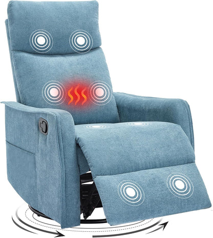 Trustyue Swivel Rocker Recliner Chair, 360° Swivel Recliner with Heat and Massage, Rocker Recliner Nursery Glider Chair with Side Pockets for Living Room (Beige, Fabric)