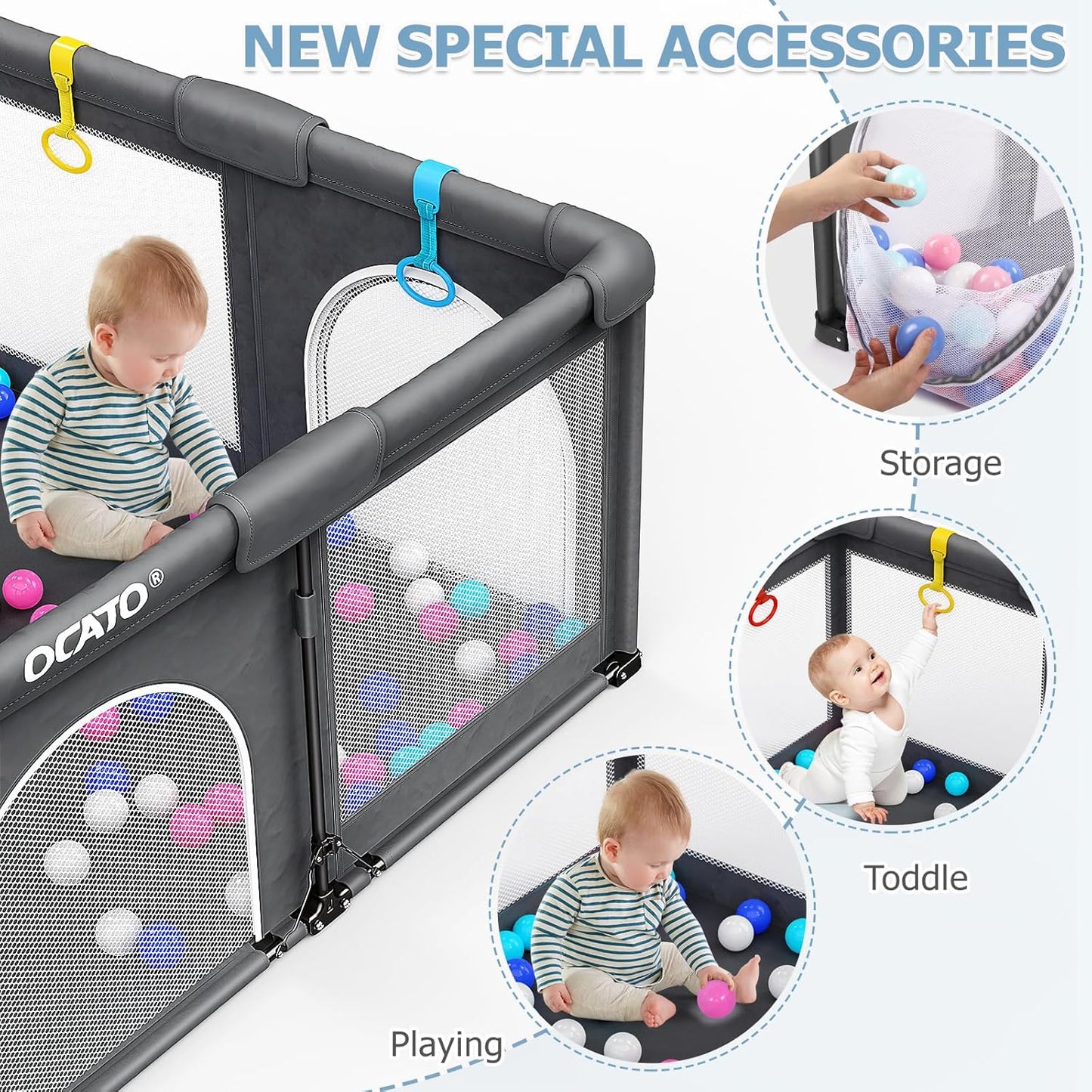 OCATO Baby Playpen Play Pen: Foldable Playpen for Babies and Toddlers Playard for Indoor Outdoor Activity Center Game Fence Safety Area Toddler Play Pen for Babies 6-12 Months Baby Gifts (50" × 50")