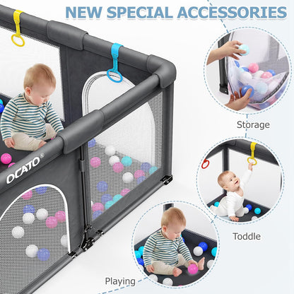 OCATO Baby Playpen Play Pen: Foldable Playpen for Babies and Toddlers Playard for Indoor Outdoor Activity Center Game Fence Safety Area Toddler Play Pen for Babies 6-12 Months Baby Gifts (50" × 50")