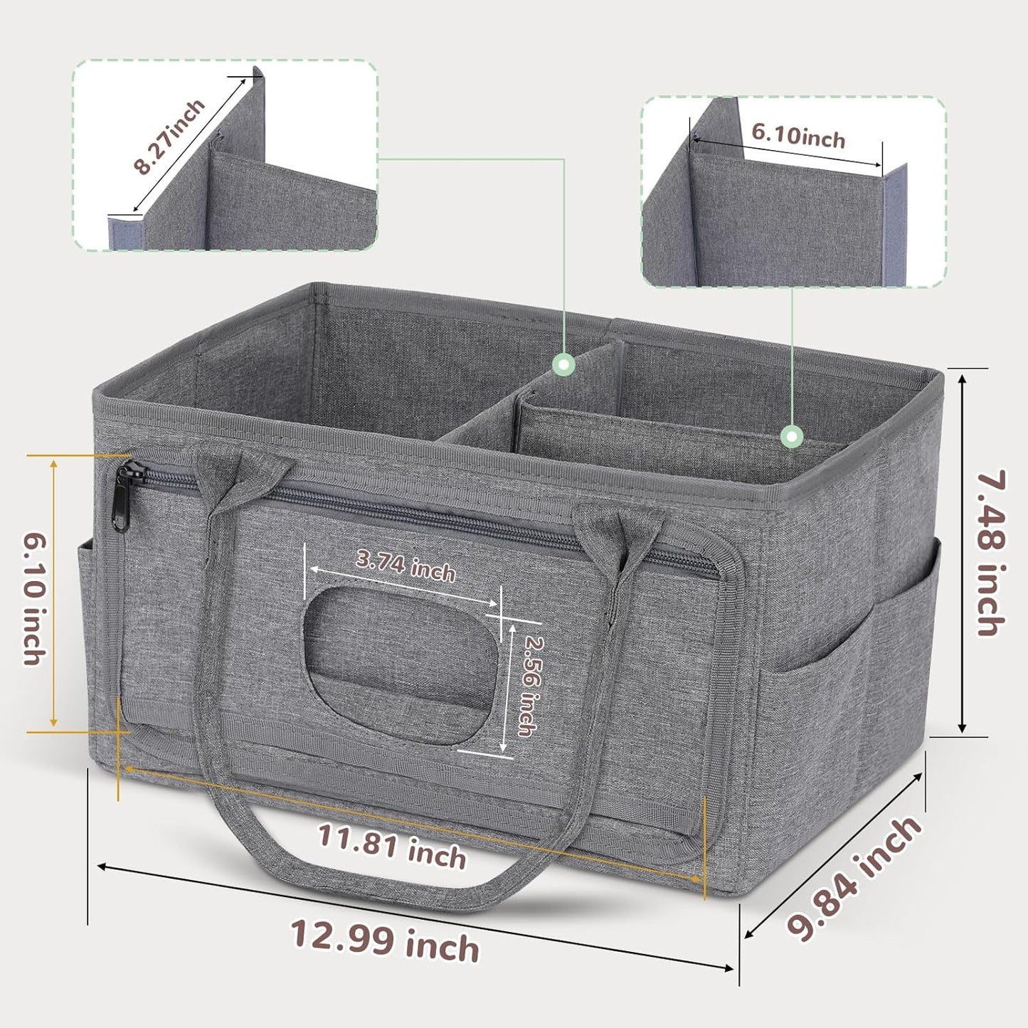 Volnamal Diaper Caddy with Wipe Dispenser One-Handed Access, Premium Diaper Organizer, Portable Car Organizer Nursery Basket for Newborn Essentials, Baby Registry Must Haves for Boys & Girls,Grey