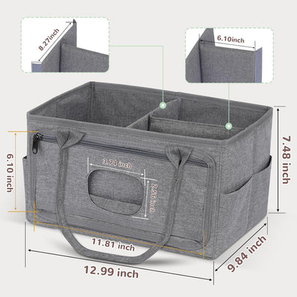 Volnamal Diaper Caddy with Wipe Dispenser One-Handed Access, Premium Diaper Organizer, Portable Car Organizer Nursery Basket for Newborn Essentials, Baby Registry Must Haves for Boys & Girls,Grey