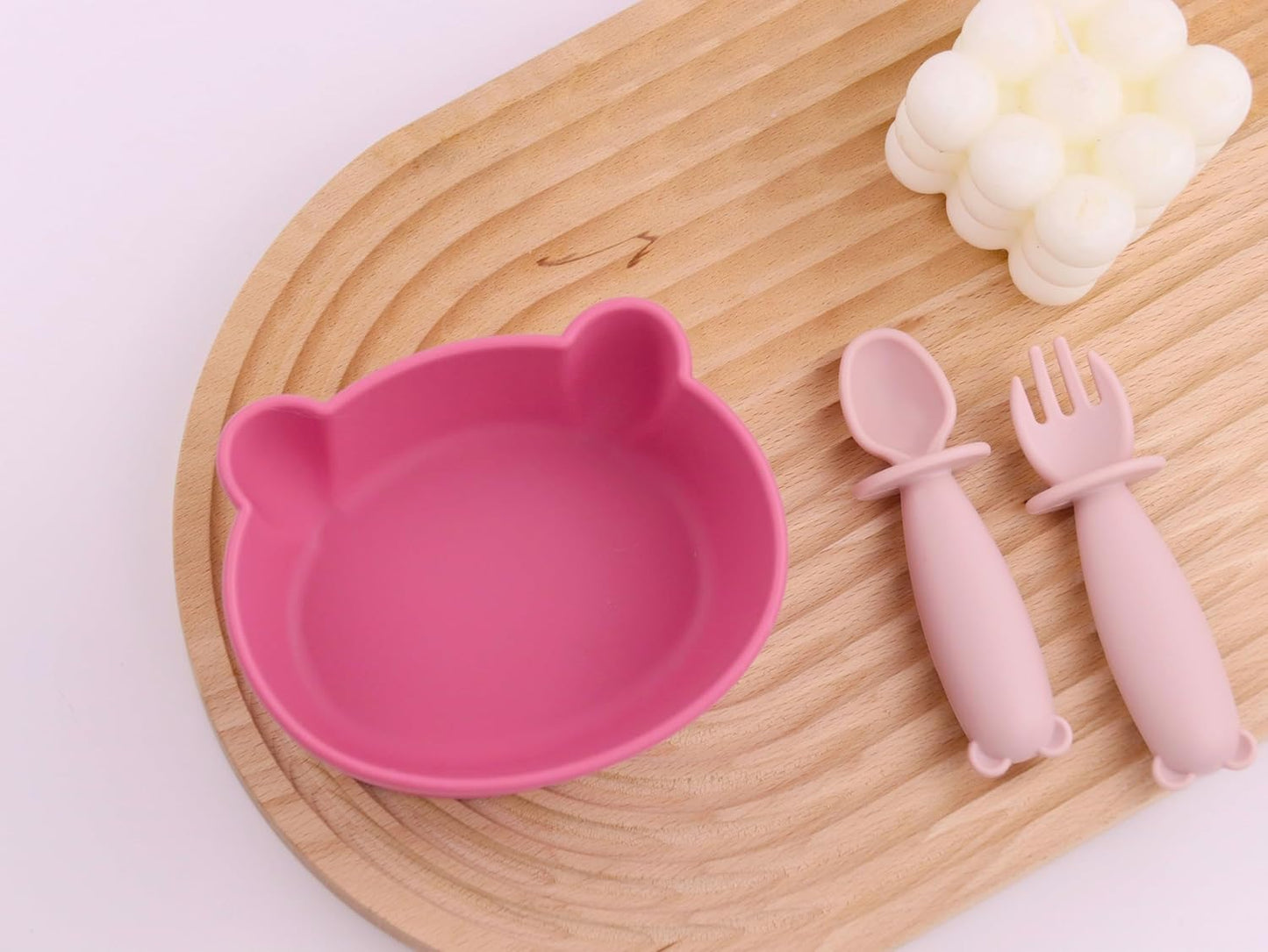 Silicone Bear Shaped Baby Bowl with Suction, Spoon & Fork for Babies 6+ Months, Infant Feeding BLW Baby Essentials Must Haves, BPA Free, Dishwasher Safe (Very Bear)