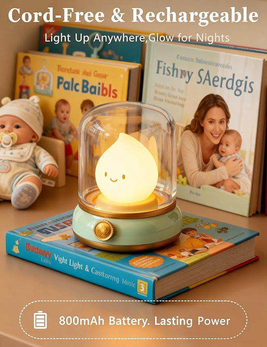 Cute Smiley Lamp, Portable LED Night Light for Bedroom, Camping | Rechargeable, Dimmable, Candle Flame Light, Desk Decor & Gifts