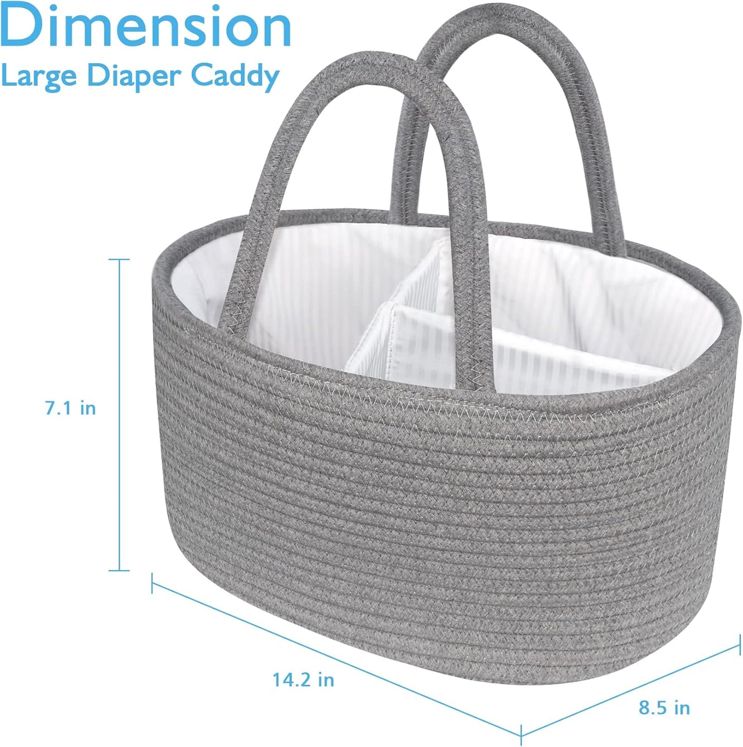 ABenkle Baby Diaper Caddy, Nursery Storage Bin and Car Organizer for Diapers and Baby Wipes, Cotton Rope Diaper Basket Caddy, Changing Table Diaper Storage Caddy