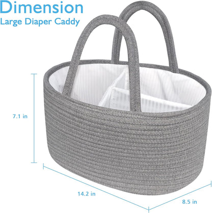 ABenkle Baby Diaper Caddy, Nursery Storage Bin and Car Organizer for Diapers and Baby Wipes, Cotton Rope Diaper Basket Caddy, Changing Table Diaper Storage Caddy