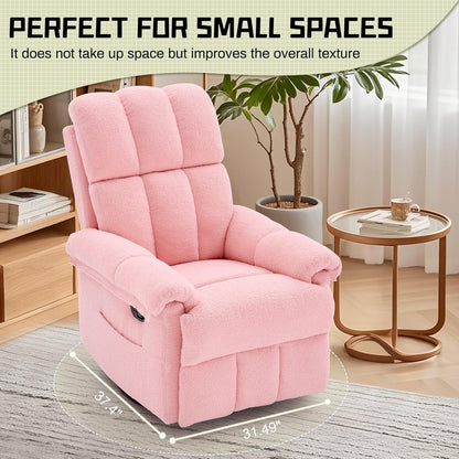 Korser Recliner Chair, Swivel Rocker Recliner Chair for Adults, Small Recliners for Small Spaces, Upholstered Manual Recliner with Side Pockets, Nursery Rocking Chair for Living Room, Chenille, Beige